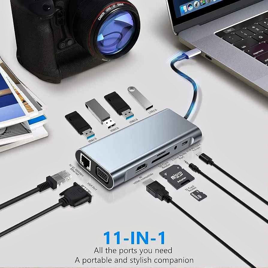 🔌💻 ADAPTADOR 11 EN 1 – CONECTIVIDAD COMPLETA PARA TU LAPTOP 💻🔌