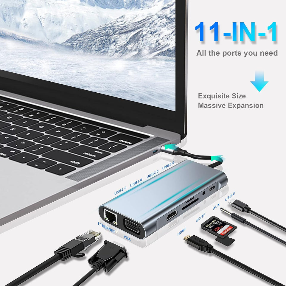 🔌💻 ADAPTADOR 11 EN 1 – CONECTIVIDAD COMPLETA PARA TU LAPTOP 💻🔌